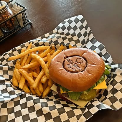 Main Street burger with fries